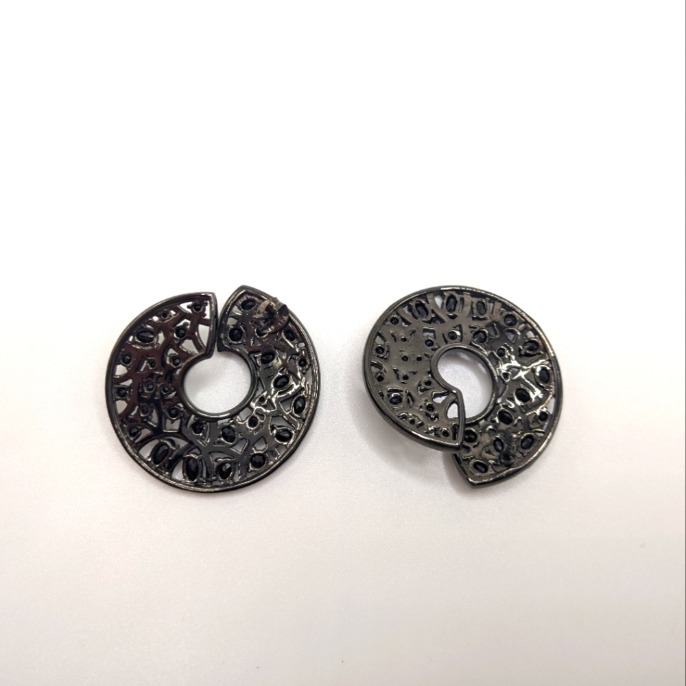 Unique Black Spinel Gemstone Swirl Hoop Earrings Sterling Silver - Picture 9 of 12